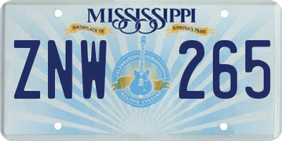 MS license plate ZNW265