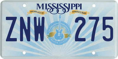 MS license plate ZNW275
