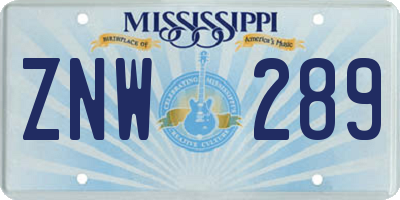 MS license plate ZNW289