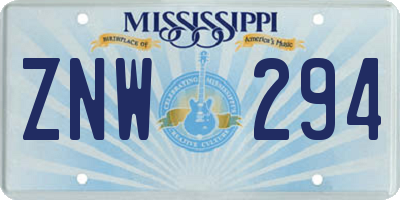 MS license plate ZNW294