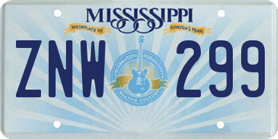 MS license plate ZNW299