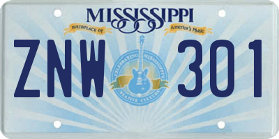 MS license plate ZNW301