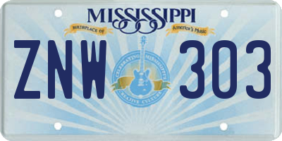 MS license plate ZNW303