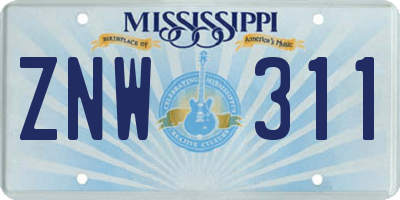 MS license plate ZNW311