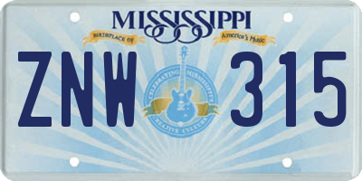 MS license plate ZNW315