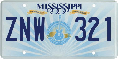 MS license plate ZNW321