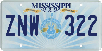 MS license plate ZNW322