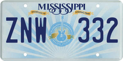 MS license plate ZNW332