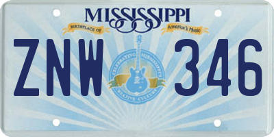 MS license plate ZNW346