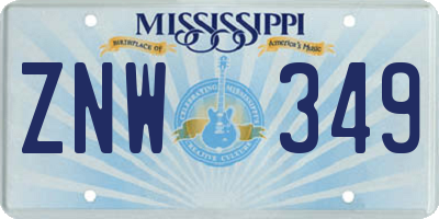 MS license plate ZNW349