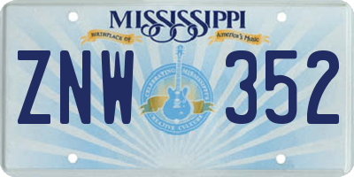 MS license plate ZNW352