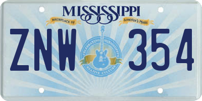 MS license plate ZNW354