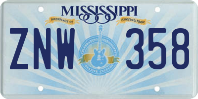 MS license plate ZNW358