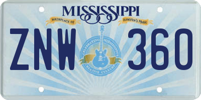MS license plate ZNW360