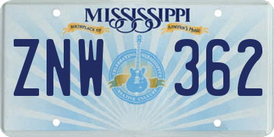 MS license plate ZNW362