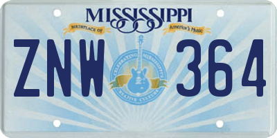 MS license plate ZNW364