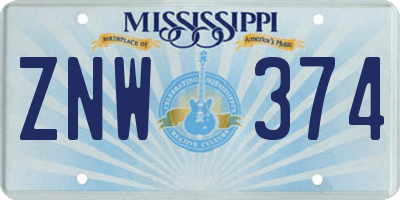 MS license plate ZNW374
