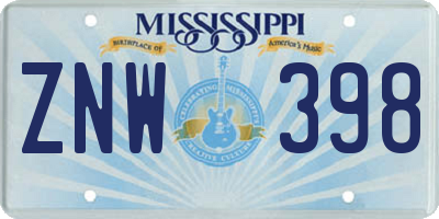 MS license plate ZNW398