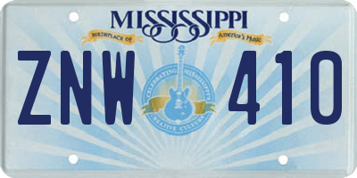 MS license plate ZNW410