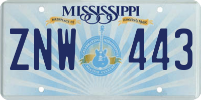 MS license plate ZNW443