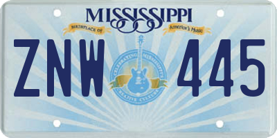 MS license plate ZNW445
