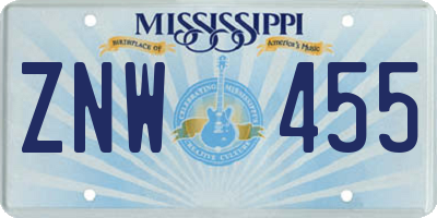 MS license plate ZNW455