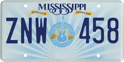 MS license plate ZNW458