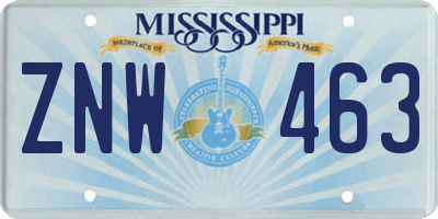 MS license plate ZNW463