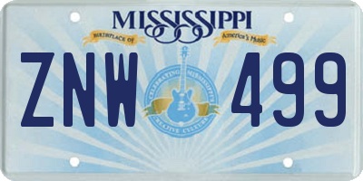 MS license plate ZNW499