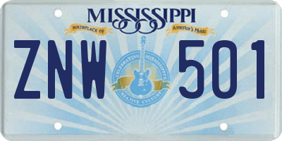 MS license plate ZNW501