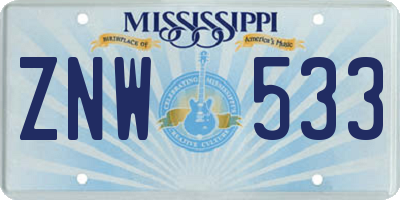 MS license plate ZNW533