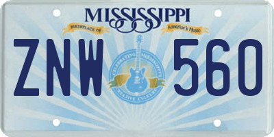 MS license plate ZNW560