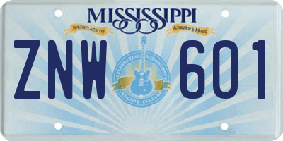 MS license plate ZNW601
