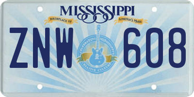 MS license plate ZNW608