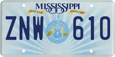 MS license plate ZNW610