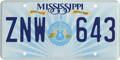 MS license plate ZNW643