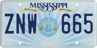 MS license plate ZNW665