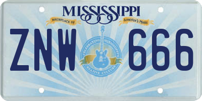 MS license plate ZNW666