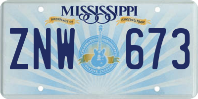 MS license plate ZNW673