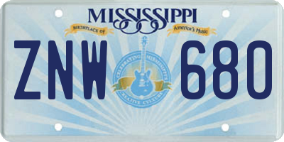 MS license plate ZNW680
