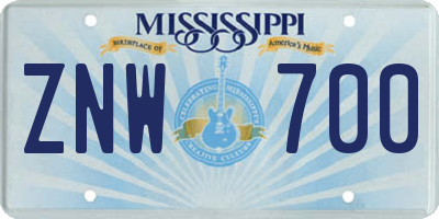 MS license plate ZNW700