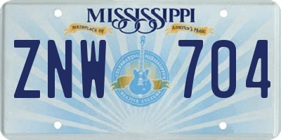 MS license plate ZNW704
