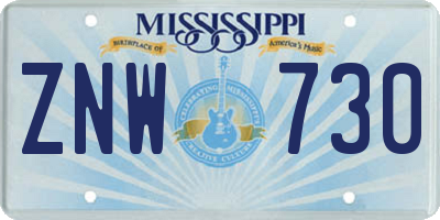 MS license plate ZNW730