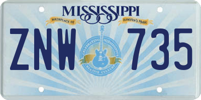 MS license plate ZNW735