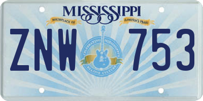 MS license plate ZNW753