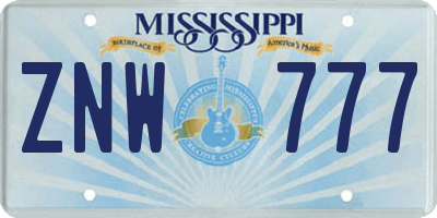 MS license plate ZNW777