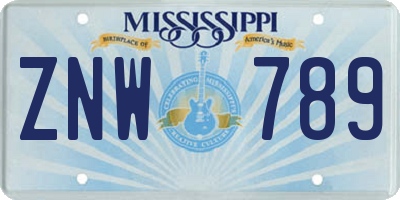 MS license plate ZNW789