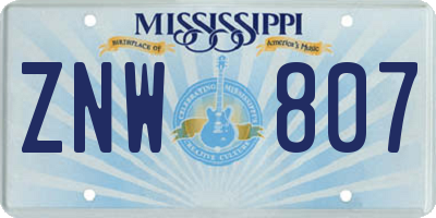 MS license plate ZNW807