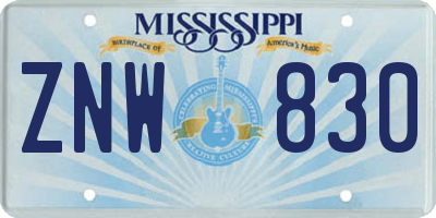 MS license plate ZNW830