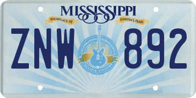 MS license plate ZNW892